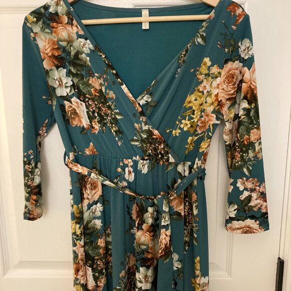 PinkBlush Green Rose Sash Tie Wrap Top Maternity Maxi Dress - Picture 7 of 7